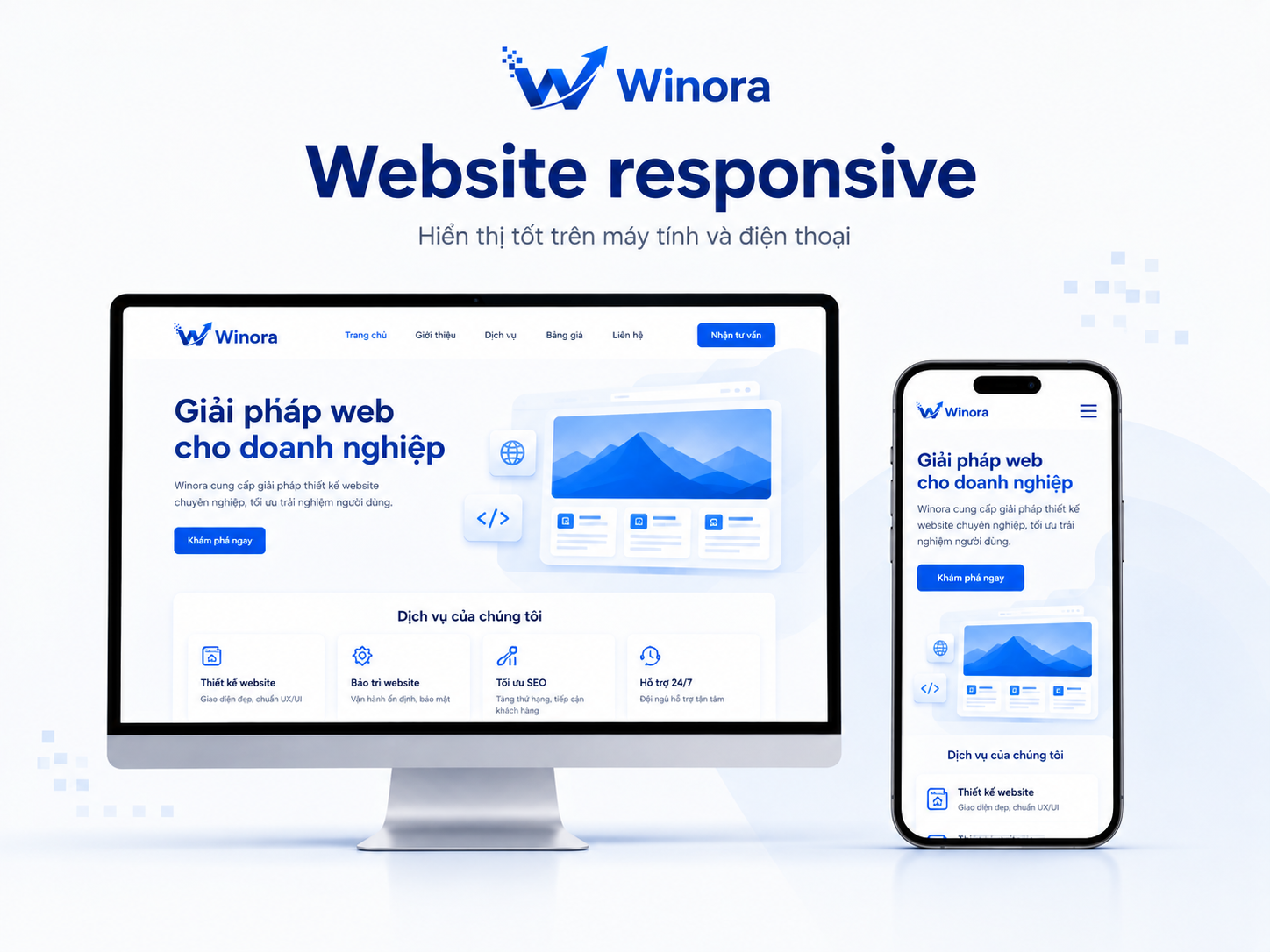 Website responsive hiển thị trên máy tính và điện thoại