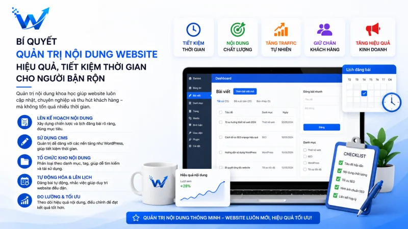 Bí quyết quản trị nội dung website hiệu quả, tiết kiệm thời gian cho người bận rộn.